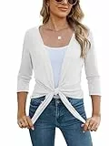Famulily Damen Weiß Elegant Sommer Durchsichtige Strickjacken Frauen Krawatte Vorne Bequeme Shrugs und Boleros (M, Weiß)