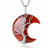 XIANNVXI Karneol Halskette Damen Silber Kette Kristalle Mondsichel Ketten Anhänger Kristall Kette Baum des Lebens Natürliche Energie Edelsteine Schmuck Frauen Geschenk