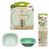 NIP Eat Green Geschirrset ab 4. Monat, 2 Teller, 2 Breischale, 3 Eat Green öko bio Babylöffel,Spülmaschinenfest,Mikrowellegeeignet, Made in Germany, BPA frei, Melamin frei, PVC frei
