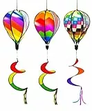 LUKDUNG 3pcs 130cm Heißluftballon Wind Spinner Regenbogen Garten Pinwheels Wirbel Wind Spinner Windmühle Gestreifte Regenbogen Windsack Drehende Pailletten Twister Hängendes Yard Dekoration