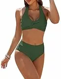 Ekouaer Bikini Damen Set Badeanzug Bauchweg Zweiteiler High Waist Bademode Bikinis Neckholder