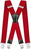 Decalen Hosenträger für Herren Breit 4 cm mit sehr Starken 4 Metall Clip Lang Einheitsgröße für Männer und Damen Einstellbar und Elastisch X Style (Rot)