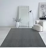 Mia´s Teppiche Taos kuscheliger Kurzflor Teppich, Anti-Rutsch Unterseite, Waschbar bis 30 Grad, Super Soft, Felloptik, Anthrazit, 160 x 220 cm