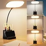 brightower Schreibtischlampe Kinder, Touch LED Schreibtischleuchte mit Stifthalter, 3 Farben&Stufenloses Dimmen,Schwanenhals Leselicht mit USB-Anschluss, für Büro, Schlafzimmer, Wohnzimmer (Schwarz)