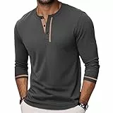 Herren Langarm Henley Shirts Lässiges Slim Fit T-Shirt für Herren Einfarbiges Oberteil mit Knöpfen
