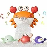 TUMAMA Badespielzeug Baby ab 3 4 5 6 Jahr Mit Musik, Badewannenspielzeug Baby Krabbe Schaummaschine, Seifenblasen Maschine Badewanne Spielzeug Crab Bubble Maker Toy, Babybadewanne Water Bath Toys