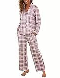 Famulily Damen Soft Cotton Pyjamas Loungewear Zweiteilige Nachtwäsche Button-Down Pj Set Rosa M