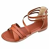Generisch Sandalen Damen Sommer Damen Slim Fairy Style Casual Flat Bottom Minimalist Beach Resort Römischen Stil Sandalen (Brown, 39)