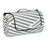 Relaxdays XXL Picknickdecke, 200x300 cm, Fleece Stranddecke weich, wärmeisoliert, wasserdicht, mit Tragegriff, grau/weiß