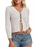 GRACE KARIN Damen Bolero Festlich Kurz Strickjacke Elegant 3/4 Ärmel Open Front Cropped Cardigan Schulterjacke Bolerojacke Strick Jäckchen Weiß XL