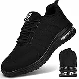 OFFCUP Sicherheitsschuhe Herren, Leicht Atmungsaktive rutschfeste Arbeitsturnschuhe Stahlkappenschuhe Luftkissen Dämpfung Sneakers Wasserdicht Arbeitsschuhe Bequeme(Euro Size 43.5)
