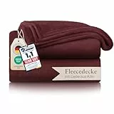 Blumtal Fleecedecke, 150 x 200 cm, dunkelrot, Öko-TEX®, Decke für Sofa, Cocooning, Fleecedecke, dick, flauschig, weich und warm, hohe Qualität