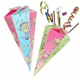 com-four® 2X Schultüte 30cm - Geschwisterschultüten aus Pappe - Faltbare Zuckertüte für die Einschulung zum Schulanfang - Geschenkverpackung für Schulanfänger
