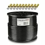 Premium X 100m PROFI Koaxialkabel Schwarz 135dB 4-fach REINES KUPFER Koax Kabel Satellitenkabel SAT Antennenkabel 10x F-Stecker