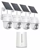 COOAU 4MP Überwachungskamera Aussen Solar Set - 365Tage mit Solarpanel - 2.5K Kabellos Kamera Überwachung mit 64G Lokaler Speicher | 360 Grad Panorama | 4 LED Farbe Nachtsicht (Vier-Kamera-Set)