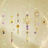 nuyikaso 6 Stück Sonnenfänger Kristall Windspiel Fenster Anhänger Lotus Mond Stern Regenbogen Kristalle Deko Fensterdeko Hängend für Haus Garten Weihnachten Tag Party Hochzeit Geschenke Goldene