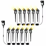 Gimisgu LED Gartenbeleuchtung, 6 in 1 Gartenleuchten LED mit Erdspieß, 12er Set Gartenlampe mit Stecker und Kabel, Warmweiß 3000K Wegbeleuchtung, IP65 Wasserdicht für Außen Rasen Weg Teich