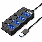 HORJOR USB 3.0 Hub USB Splitter Multi USB Port mit separatem Schalter und LED-Anzeigen, 4 USB-Hub Anschluss mit 1 USB 3.0 & 3 USB 2.0 Anschluss für schnelle Datenübertragung & Aufladen