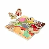 Eichhorn – Stoff Fühlpuzzle mit 7 Tieren und unterschiedlichen Textilelementen, fördert die Feinmotorik und den Tastsinn, 22x22 cm groß, 8 teilig, aus 100% FSC zertifiziertem Sperrholz, ab 1 Jahr