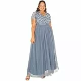 Maya Deluxe Damen Maya Deluxe Women's Maxi Ladies V-neck Plus Size Ball Gown Short Sleeves Long Elega Bridesmaid Dress, Dusty Blue, 42 EU