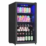 TRIUMPHKEY 90L Getränkekühlschrank mit Glastür für 126 Dosen, Mini-Kühlschrank mit verstellbaren Regalen für Bier, Wein & Getränke, Geeignet für Haushalt, Bar und Büro, Silber