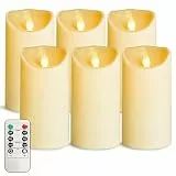 OSHINE LED-Kerzen Kunststoff batteriebetrieben 6 Stück-elfenbeinfarben D7.6CM H15.2CM, für den Außenbereich, mit Fernbedienung und Timer, elektrisches Flackern für Dekoration, Party