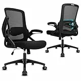 Milacyee Bürostuhl Ergonomischer, Schreibtischstuhl mit Klappbaren Armlehnen, Höhenverstellbarer Bürostuhl mit Verstellbarer Lendenwirbelstütze und leisen Rollen, Chefsessel Belastbarkeit 120kg