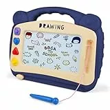 OFFCUP Magnetische Maltafel Groß, 30x23cm Kinder Zaubertafel ab 3 Jahr Magnetische Zeichenbrett Lernspielzeug mit 4 Stempel Spielzeug Geschenk für Kinder ab 3 Jahre Mädchen Jungen (Blau)