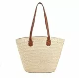 YXQSED Stroh Taschen Sommer Strand Tote Bag für Damen 18inch Böhmische große Kapazität Scalloped Straw Tote Bag mit Reißverschluss Strand Handtaschen gewebt Umhängetasche für Reisen