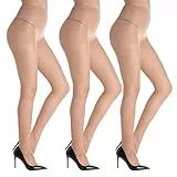YAGAXI 20D transparente Strumpfhosen für Frauen - 3 Paare Damen Strumpfhosen mit Kontrolltop(hautfarben, L)