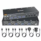 8K@60Hz Dual Monitor KVM Switch, ESKEVE 4K@144Hz HDMI Displayport KVM Switch 4 PC mit 2 Monitore und 4 USB-Geräten, Netzteil, kabelgebundene Fernbedienung und 4 USB 3.0-Kabel im Lieferumfang enthalten