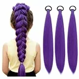 KutaKuta 3 PCS Lila Perücke Kinder, Hunter-Kostüm Lila Zopfperücke, Lange Perücke Cosplay Kinder für Damen Herren, Realistisches Accessoire für Partykostüme, Cosplay, Bühnenauftritte, Partys