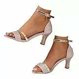 Riemchenpumps Damen Sommer Sandalen mit Absatz Glitzer Pumps Elegant Sandaletten Strass Hohe Schuhe Party Hochzeit Absatzschuhe Weiche Sandalen Strand Sandals High Heels