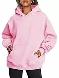 Famulily Damen Kapuzenpullis Fleece gefüttert Lose Passform Kapuzen-Sweatshirts Lässig Bequemer Pullover Herbst Winter Workout Tops Rosa M