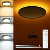 Matane Schwarz LED Deckenleuchte Dimmbar mit Fernbedienung, 18W Ø22cm Deckenlampe mit 5W Nachtlicht Warm Lampen, 3000K-6500K Dimmbar Flach Panel für Schlafzimmer Kinderzimmer Flur Rund