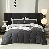 Gezu Bettwäsche 135x200cm Baumwolle Grau Hellgrau Anthrazit 2Teilig Leinenfarbe Einzelbett Bettwäsche Set Weiche Baumwollgefühl Wende Bettwäsche Bettbezug 135x200 und Kissenbezüge mit Reissverschluss