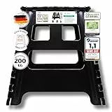 VERGLEICHSSIEGER - Alason® Tritthocker Klappbar 39cm, Belastbar bis 200kg – Mit Aufhängehaken & Aufbewahrungstasche – Platzsparender, Faltbarer Hocker in Anthrazit/Schwarz für Zuhause, Küche & Bad