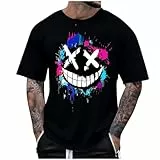 UHouse Oversize Tshirt Herren Shirts Sommer Longshirt Männer Kurzarm Baumwolle Rundhals Lustige Kurzarmshirt Große Größen Sommershirt Baumwollshirt Deals Schwarz XL