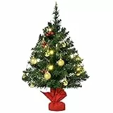 HOMCOM Mini Künstlicher Weihnachtsbaum 60 cm künstlich Tannenbaum mit 73 Spitzen, 8 Stechpalmenbeeren, Christbaum mit Kugeln Zementbasis Weihnachtsdeko für drinnen Büro Wohnzimmer