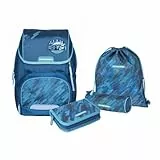 Schneiders 78454-069 - Schulranzen Ergojet Camo Blue, 6-teiliges Set mit Schultasche, Federmäppchen, Schlamper, Sportbeutel und individuellen Patches