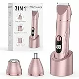 Rasierer Damen,3-in-1 Intimrasierer für Frauen Damenrasierer Elektrisch für Körper Scham und Nasenhaartrimmer Nass- und Trockengebrauch Wiederaufladbarer Trimmer (Rose Gold)