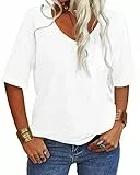 Tankaneo Damen V-Ausschnitt Kurzarm T-Shirt Casual Lose Basic Sommer Tops Halbarm Oversized Tunika Tee