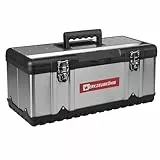 Werkzeugkönig® Werkzeugkoffer leer Edelstahl 58 x 31 x 25,5 cm Werkzeugkasten mit herausnehmbarer Ablage, Werkzeugkiste mit Organizer für Werkzeuge, robuster Koffer mit Metallschließen, inkl. Griff