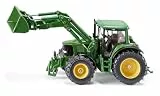 Siku 3652, John Deere Traktor mit Frontlader, 1:32, Metall/Kunststoff, Grün, Beweglicher Frontlader, Abnehmbare Fahrerkabine