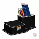 Relaxdays Schreibtisch Organizer, für Zettel & Stifte, Ordnung, Kunstleder, HBT 9 x 23,5 x 12 cm, Tisch Butler, schwarz