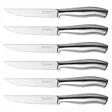 isheTao Steakmesser-Set, 6-teilig, Extra Scharfe Klinge, Wellenschliff, spülmaschinengeeignet, 12 cm, Rostfreier Stahl, Silber