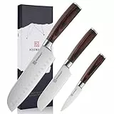 KEEMAKE Messerset, Küchenmesser Set 3tlg, Santokumesser japanisches Messer und Gemüsemesser aus hochwertigem Edelstahl, Scharfes Messer Set Kochmesser mit ergonomischer Griff