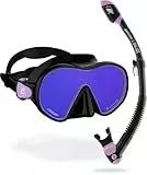 CRESSI Unisex-Adult HiroQuest Limited Edition Mask & Snorkel Set Schnorchelsets, Schwarz/Lila 380 Linse Blau/Orange, Einheitsgröße