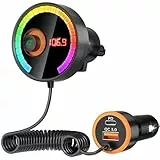 Bluetooth Adapter Auto FM Transmitter Bluetooth Transmitter für Auto Bluetooth, QC3.0-Schnellladung, Leistungsstarkes Mikrofon, HiFi-Bassklang, Freisprechen, UnterstüTzung für USB-/TF-Laufwerke