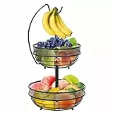 Bomclap Obstkorb 2 Etagen - Obstschale mit Bananenhalter für Küche - Abnehmbar 2 Stöckig Obst Etagere aus Metall - Dekorativer Obstkörbe Gemüse Korb für die Küchentheke - Schwarz2